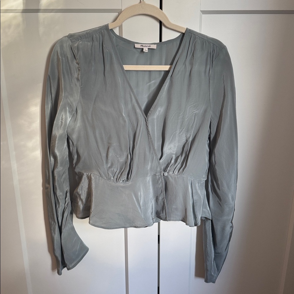 Madewell Light Blue Bell Sleeve Wrap Blouse, size 2